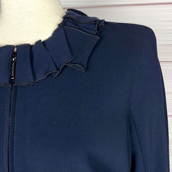 Giorgio Armani Dark Blue Ruffled Collar Full Zip Front Crop Jacket sz 46 US 8-10 - Picture 4 of 15